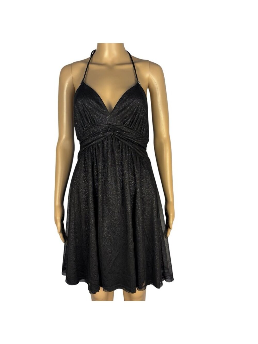 Black Metallic Halter Top Dress Women’s Sz S Express Y2K Cocktail Party Shimmer